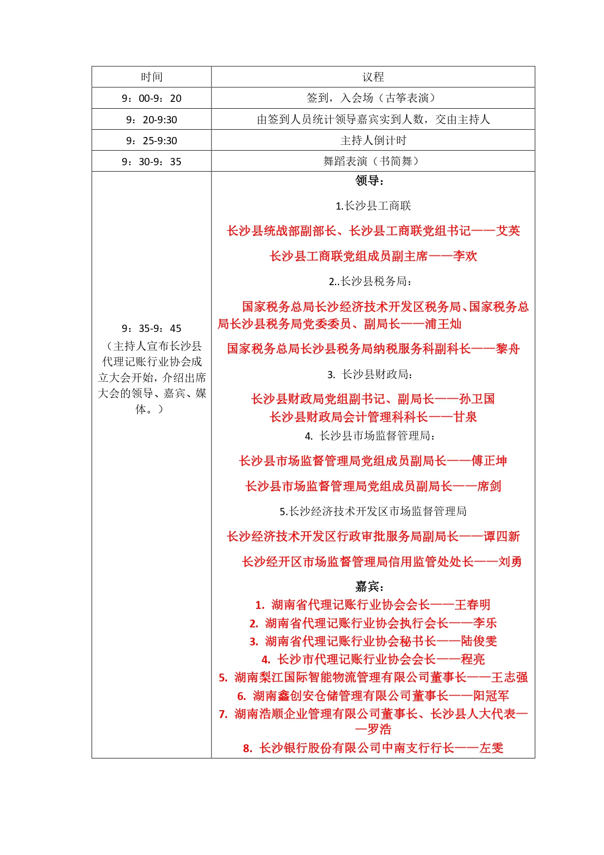 长沙县代理记账行业协会成立大会会议流程